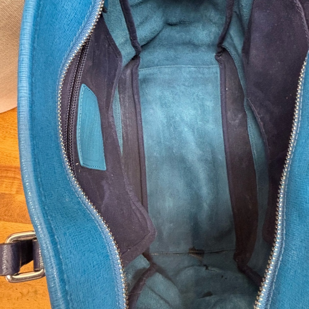 Coach Blue Saffiano Leather Colorblock North South Zip Top Tote 23891 - Picture 14 of 16